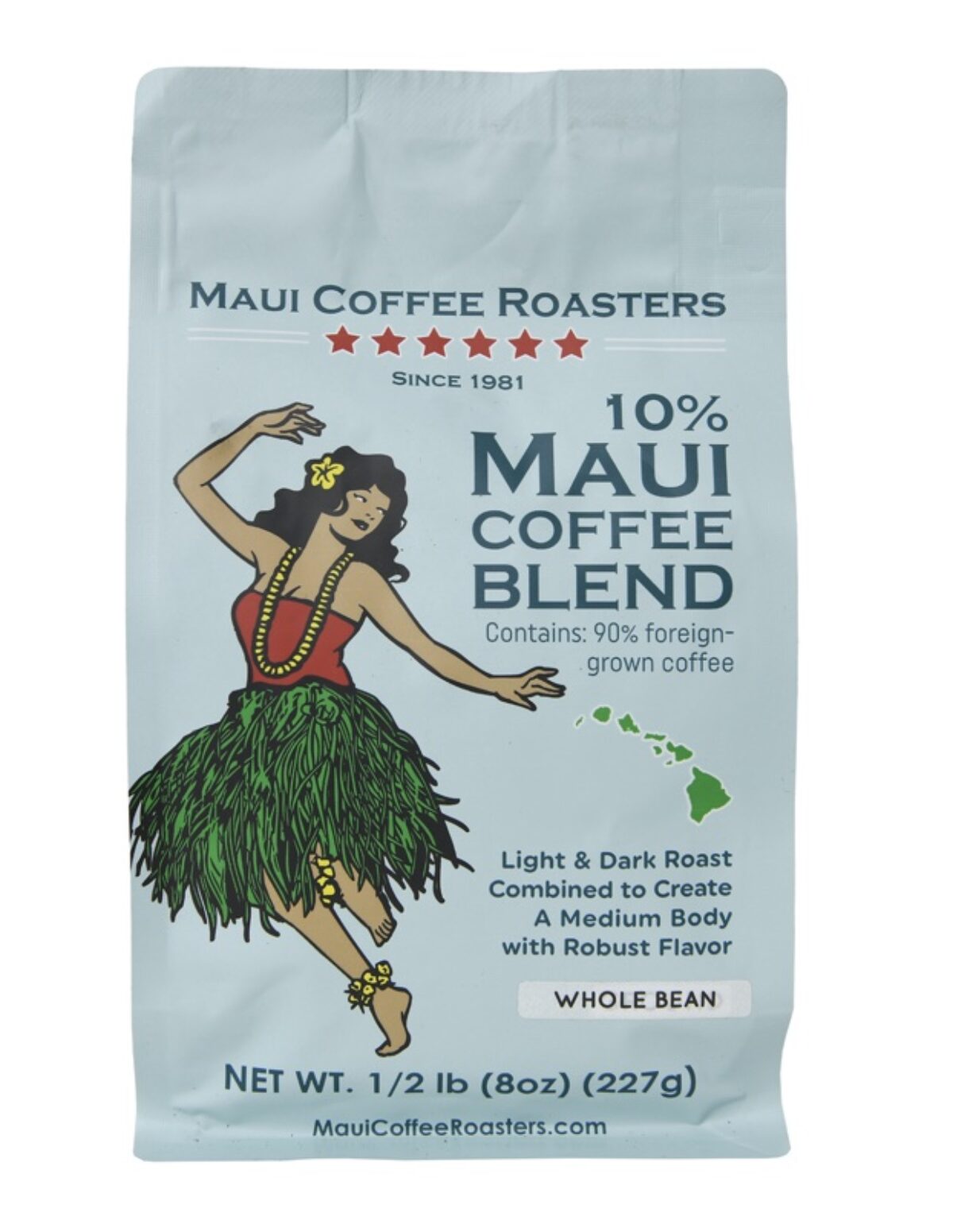 10% Maui Blend Square Blue Bag 8oz. - Maui Coffee Roasters -100